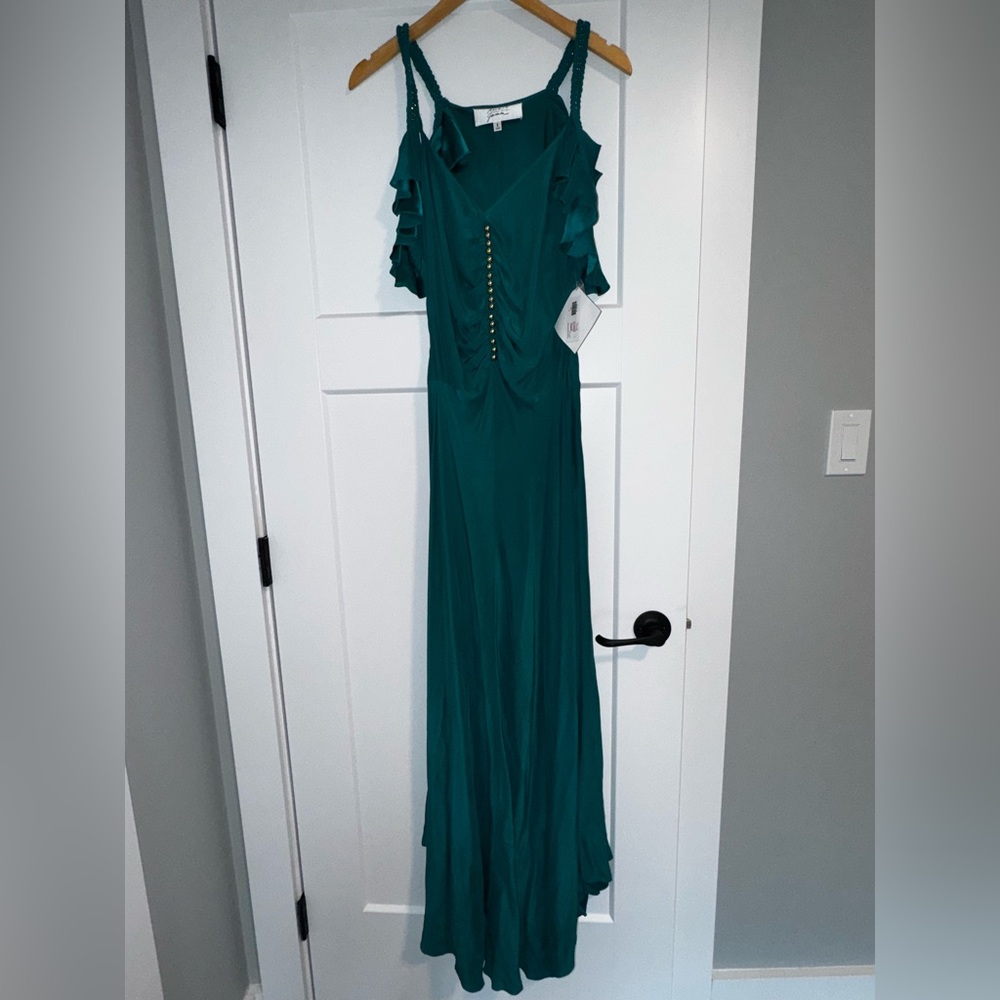 Elegant Teal Ruffle Sleeve Dress
